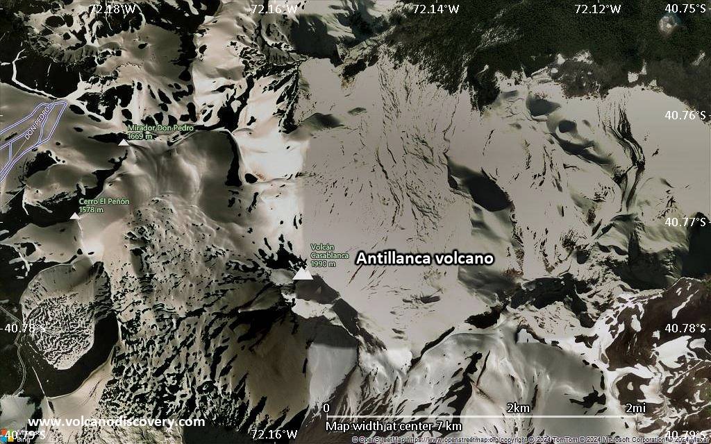Satellite/aerial-type map of Antillanca volcano (scale of 5-10 km)