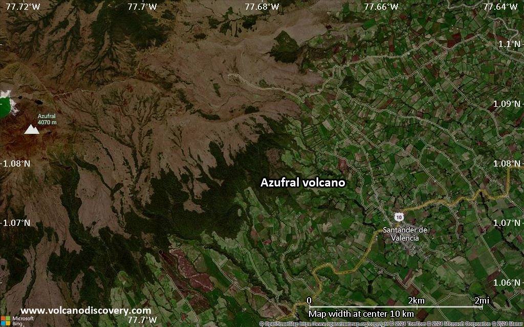 Satellite/aerial-type map of Azufral volcano (scale of 5-10 km)