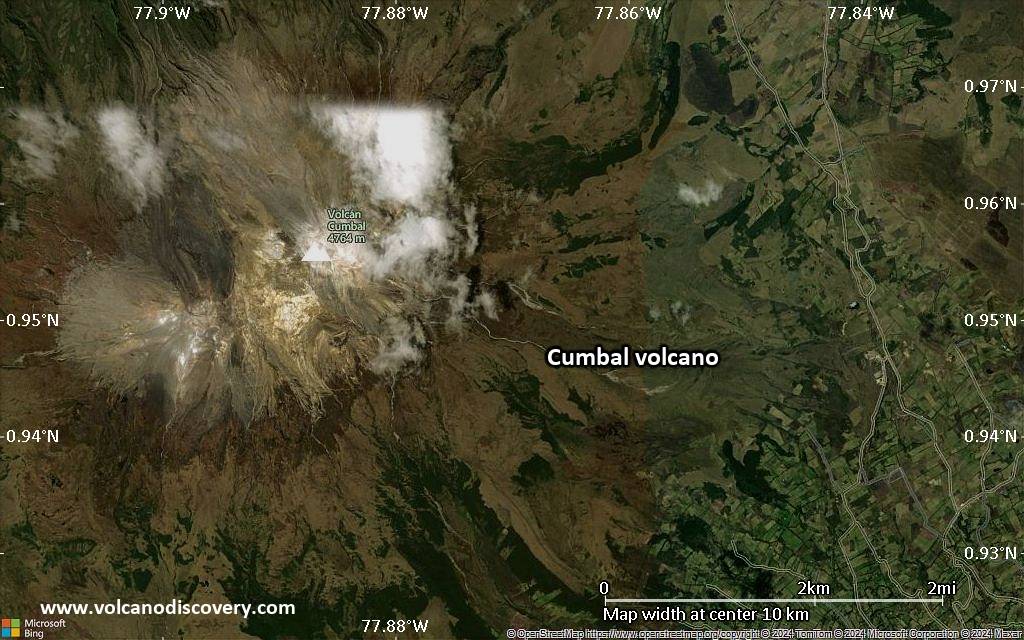 Satellite/aerial-type map of Cumbal volcano (scale of 5-10 km)