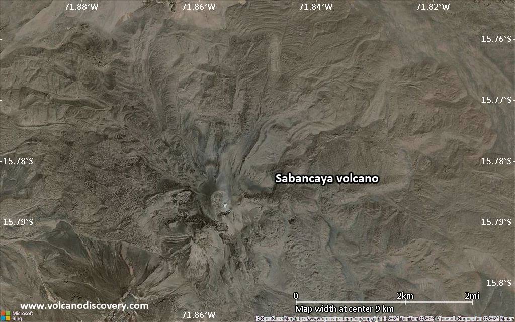 Satellite/aerial-type map of Sabancaya volcano (scale of 5-10 km)