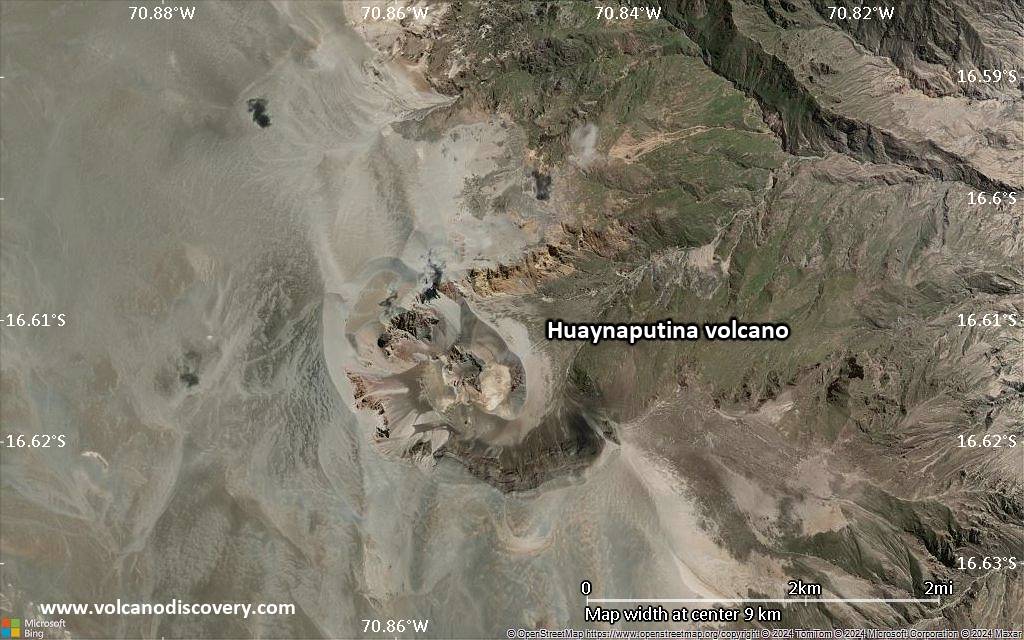 Satellite/aerial-type map of Huaynaputina volcano (scale of 5-10 km)