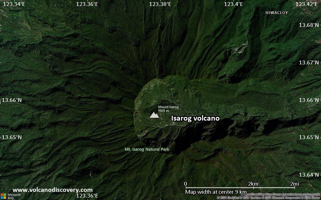 Satellite/aerial-type map of Isarog volcano (scale of 5-10 km)