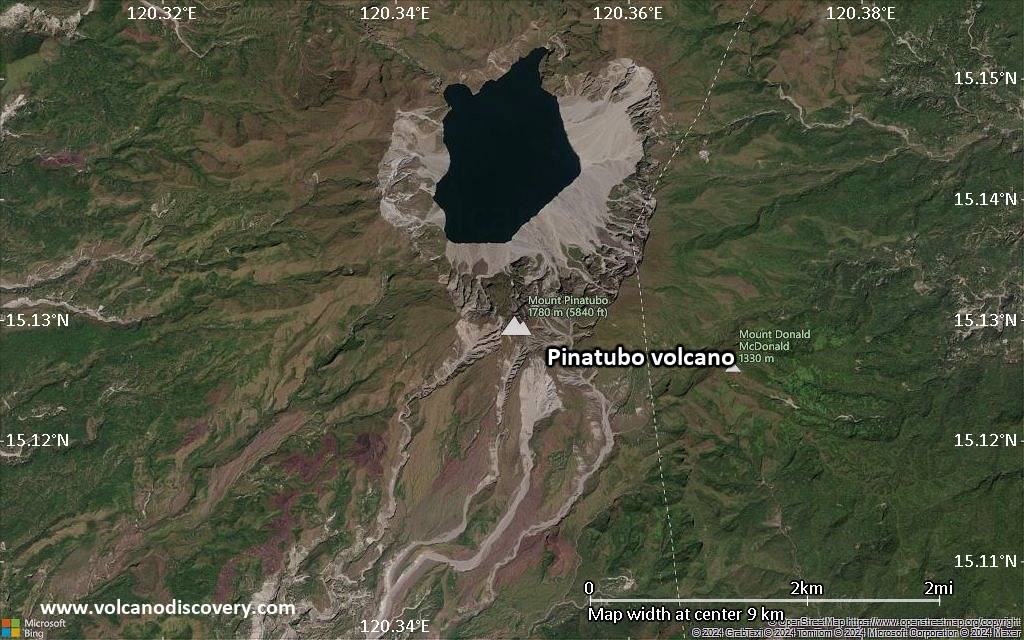 Satellite/aerial-type map of Pinatubo volcano (scale of 5-10 km)