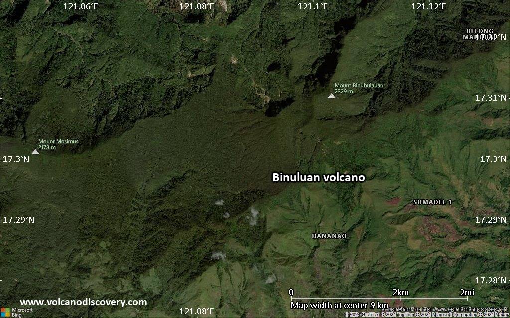 Satellite/aerial-type map of Binuluan volcano (scale of 5-10 km)