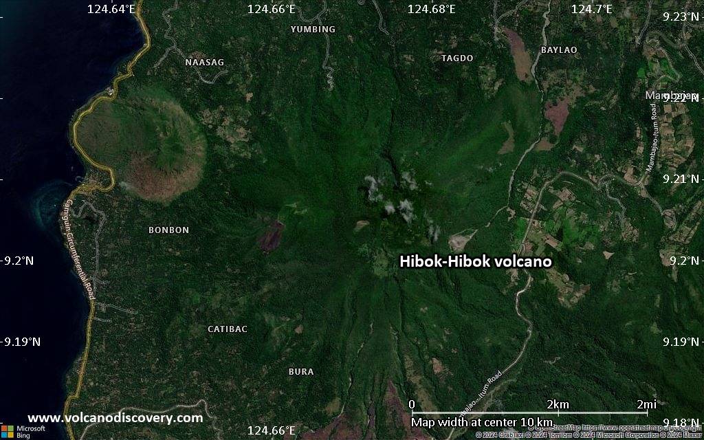 Satellite/aerial-type map of Hibok-Hibok volcano (scale of 5-10 km)