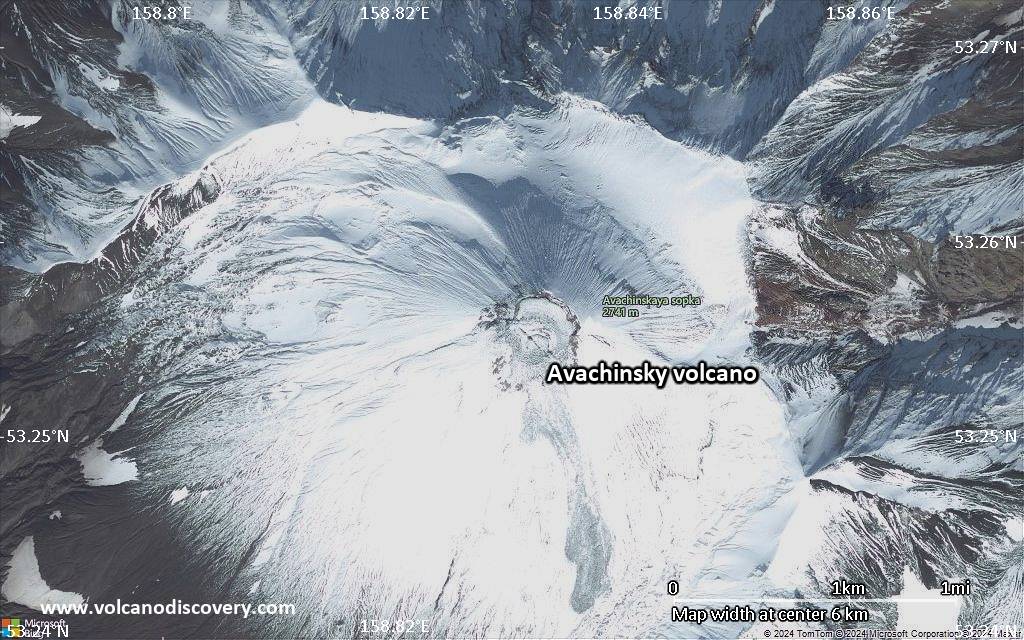 Satellite/aerial-type map of Avachinsky volcano (scale of 5-10 km)