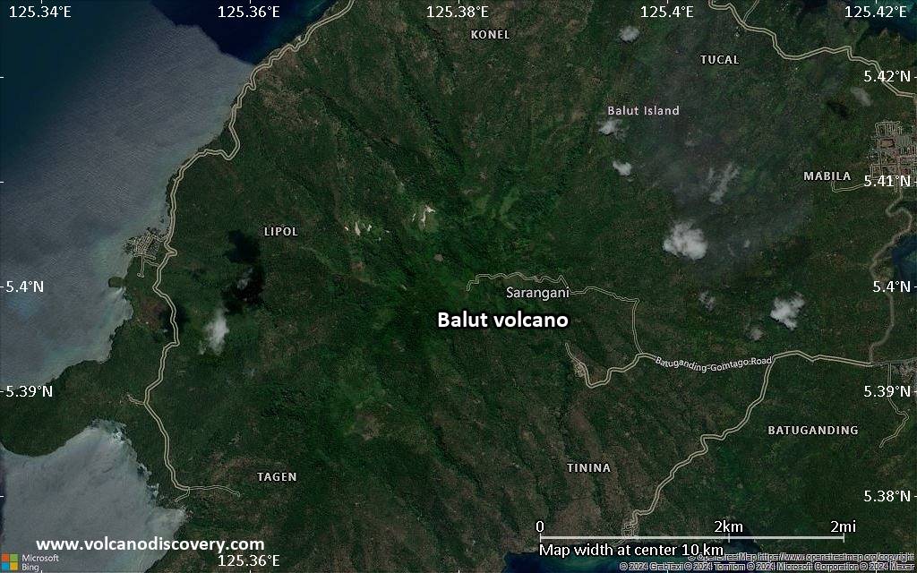 Satellite/aerial-type map of Balut volcano (scale of 5-10 km)