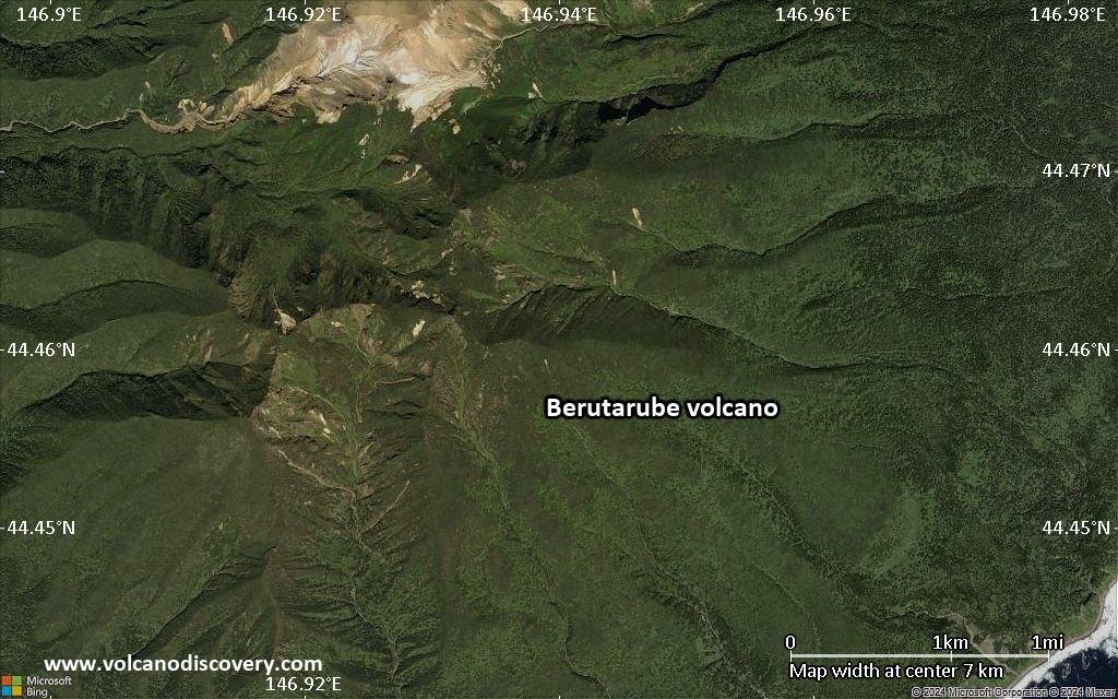 Satellite/aerial-type map of Berutarube volcano (scale of 5-10 km)