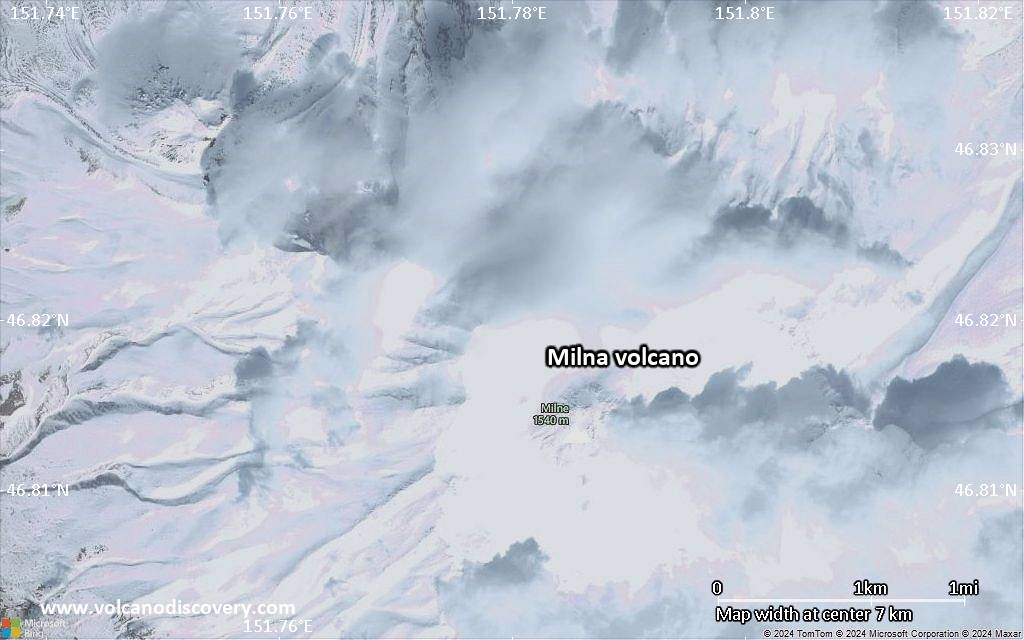 Satellite/aerial-type map of Milna volcano (scale of 5-10 km)