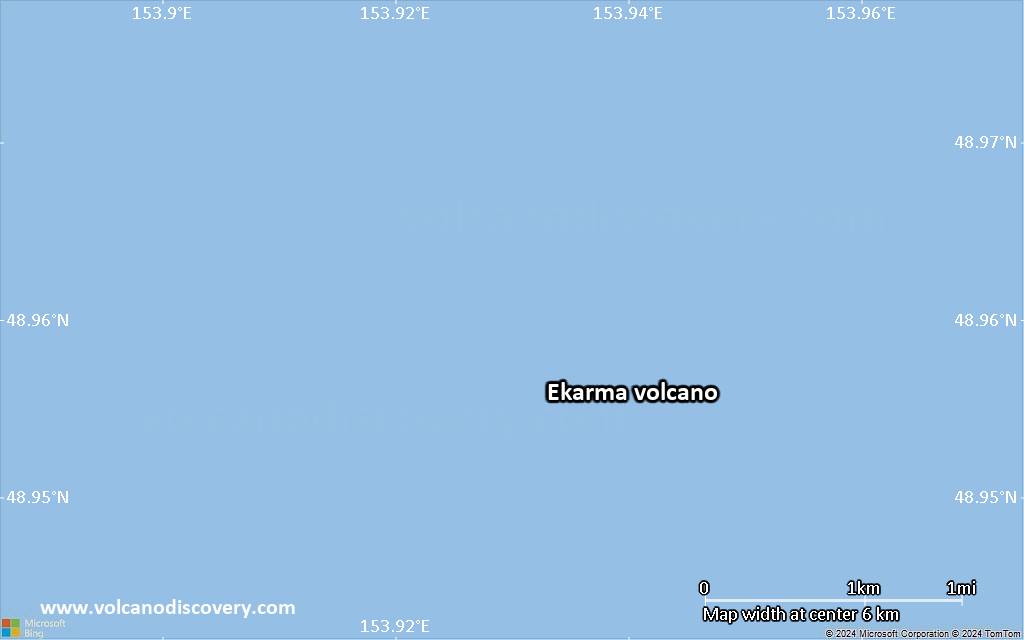 Satellite/aerial-type map of Ekarma volcano (scale of 5-10 km)