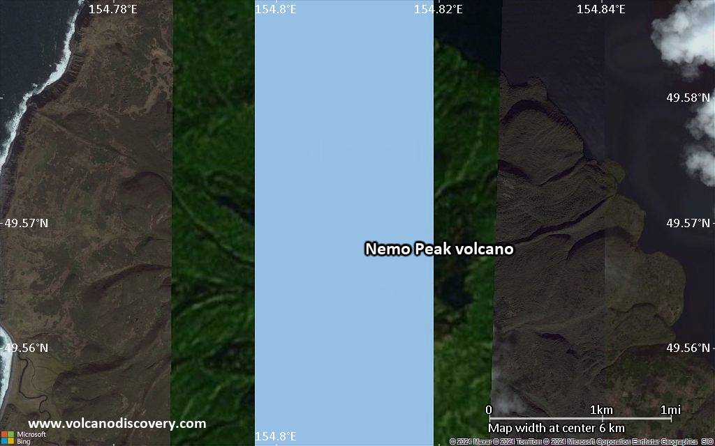 Satellite/aerial-type map of Nemo Peak volcano (scale of 5-10 km)