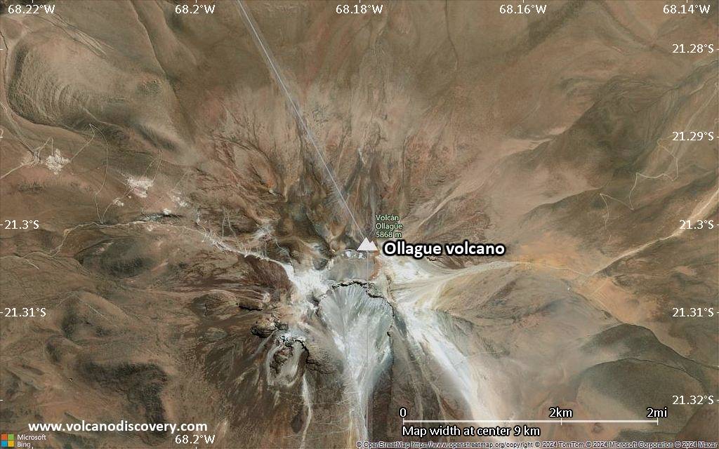 Satellite/aerial-type map of Ollague volcano (scale of 5-10 km)
