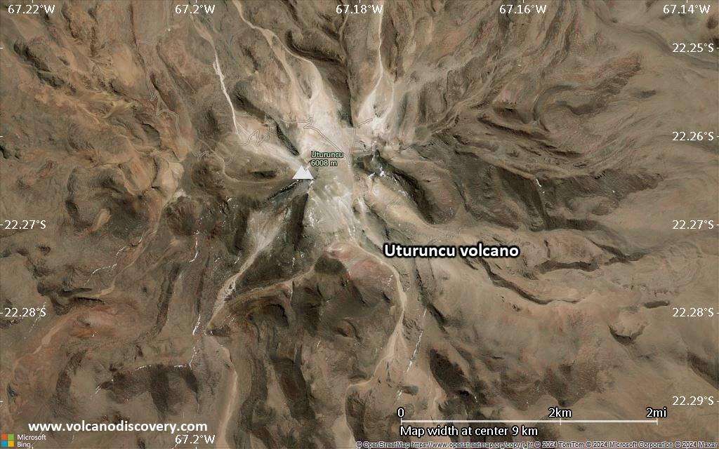 Satellite/aerial-type map of Uturuncu volcano (scale of 5-10 km)