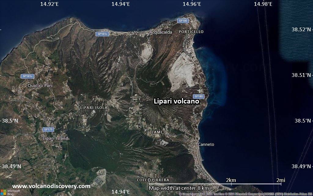 Satellite/aerial-type map of Lipari volcano (scale of 5-10 km)