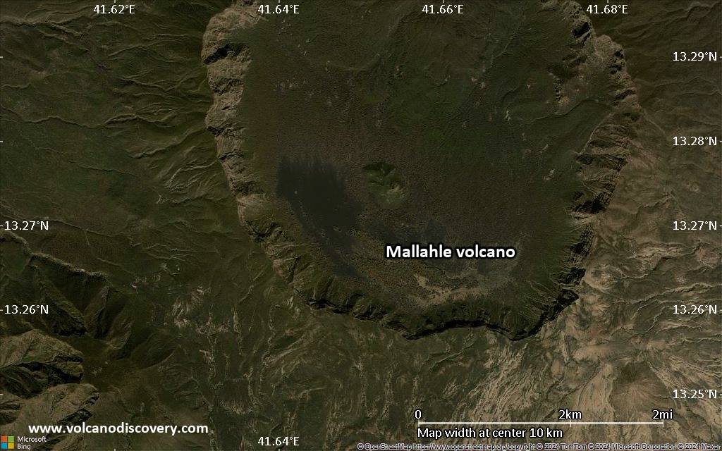 Satellite/aerial-type map of Mallahle volcano (scale of 5-10 km)