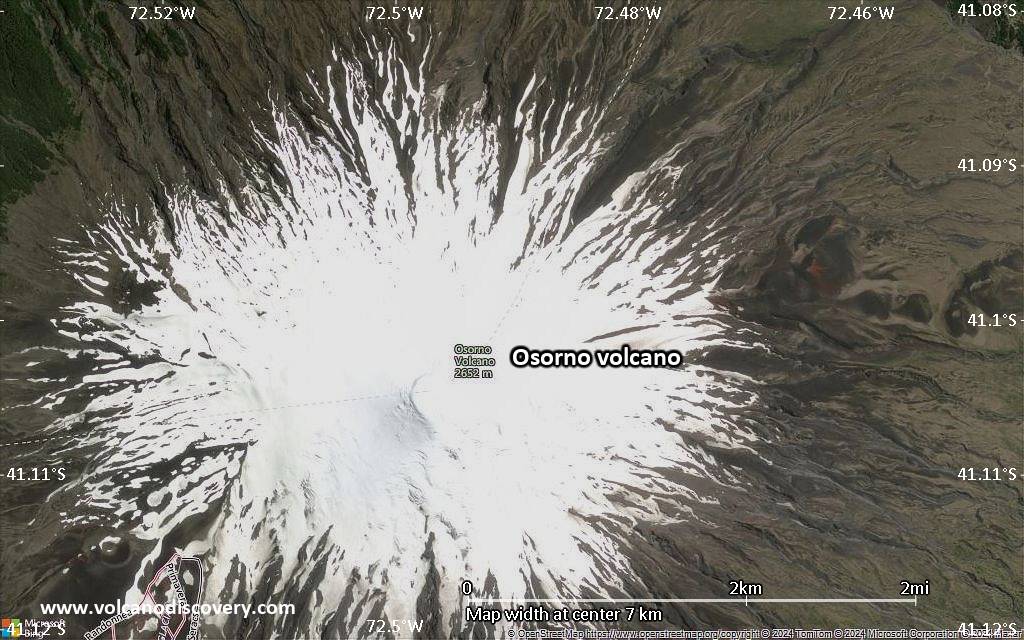 Satellite/aerial-type map of Osorno volcano (scale of 5-10 km)