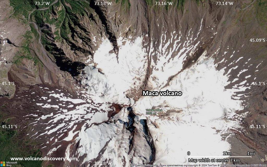 Satellite/aerial-type map of Maca volcano (scale of 5-10 km)