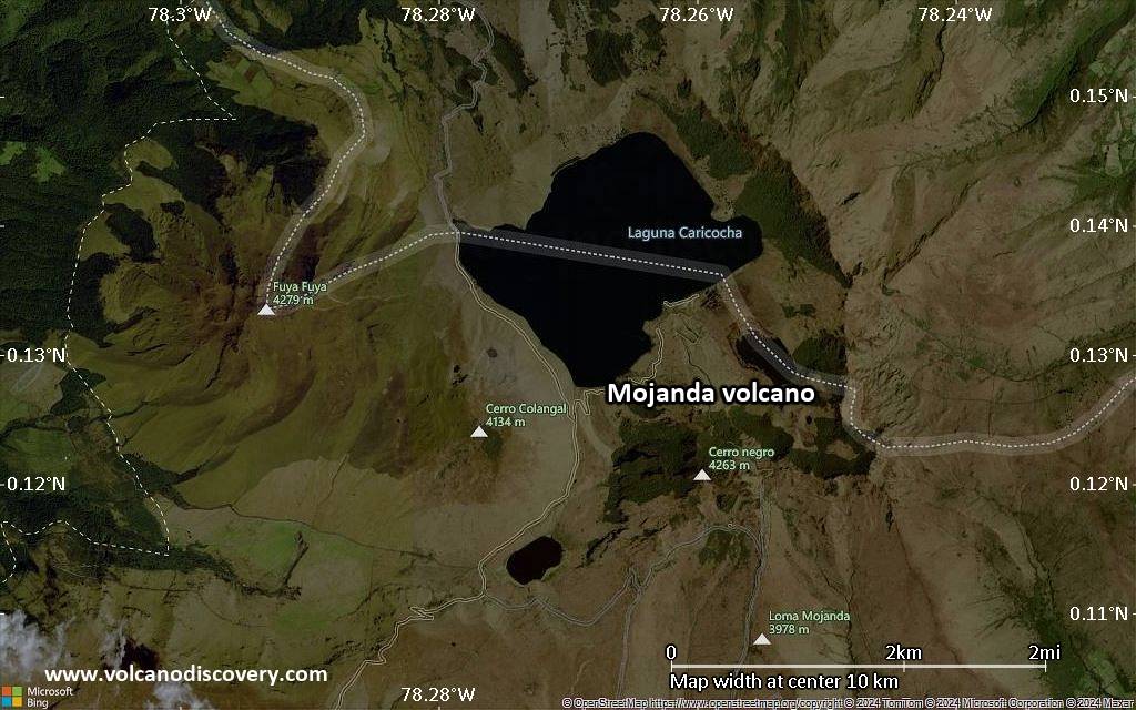 Satellite/aerial-type map of Mojanda volcano (scale of 5-10 km)