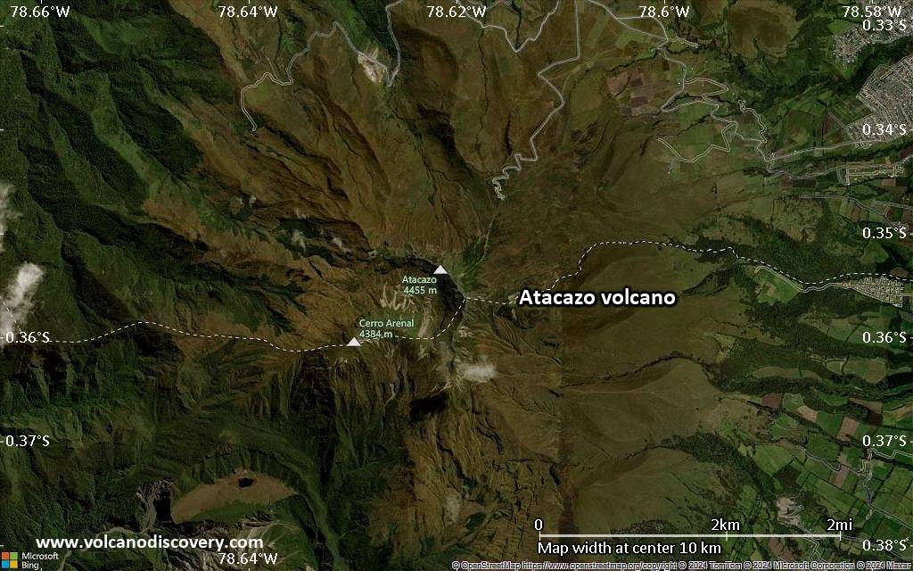 Satellite/aerial-type map of Atacazo volcano (scale of 5-10 km)