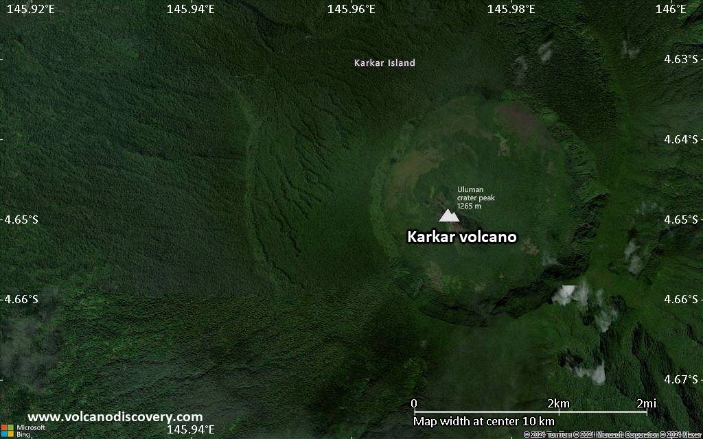 Satellite/aerial-type map of Karkar volcano (scale of 5-10 km)