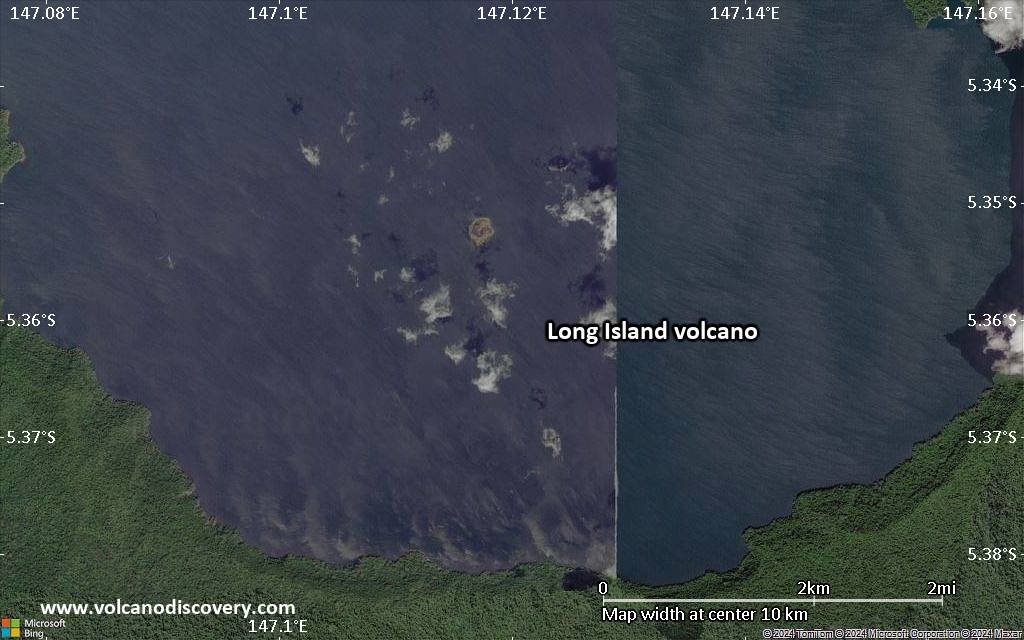 Satellite/aerial-type map of Long Island volcano (scale of 5-10 km)