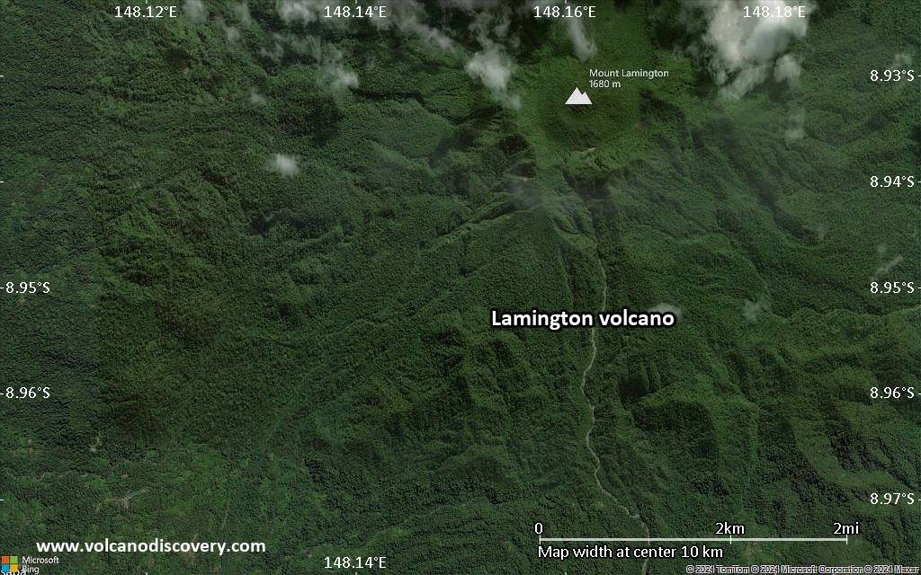 Satellite/aerial-type map of Lamington volcano (scale of 5-10 km)