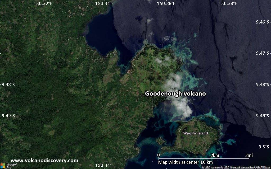 Satellite/aerial-type map of Goodenough volcano (scale of 5-10 km)