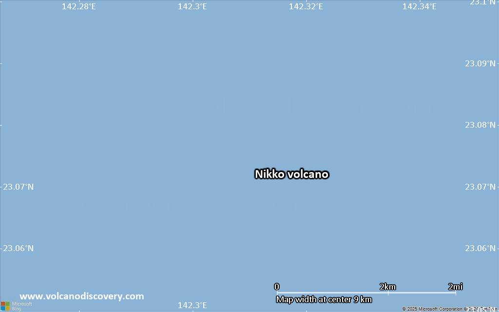 Satellite/aerial-type map of Nikko volcano (scale of 5-10 km)