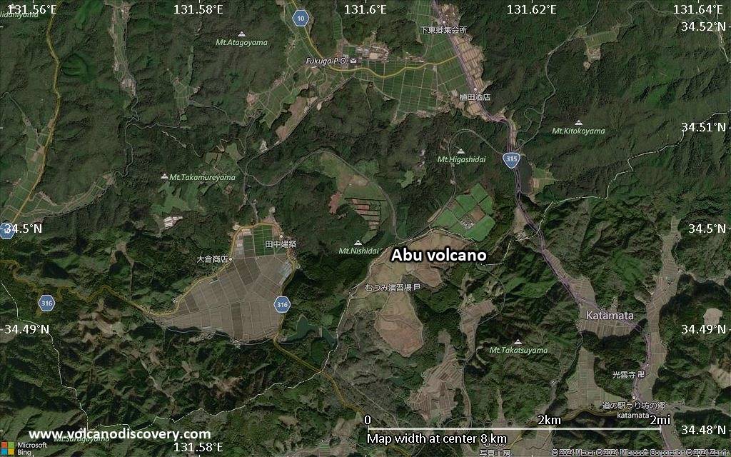 Satellite/aerial-type map of Abu volcano (scale of 5-10 km)