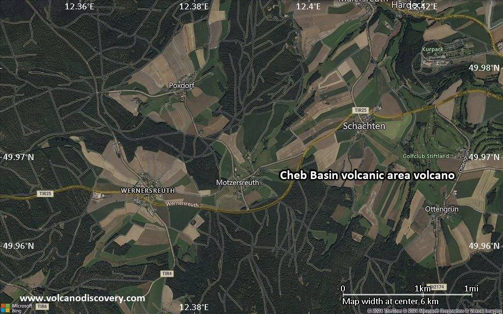 Satellite/aerial-type map of Cheb Basin volcanic area volcano (scale of 5-10 km)