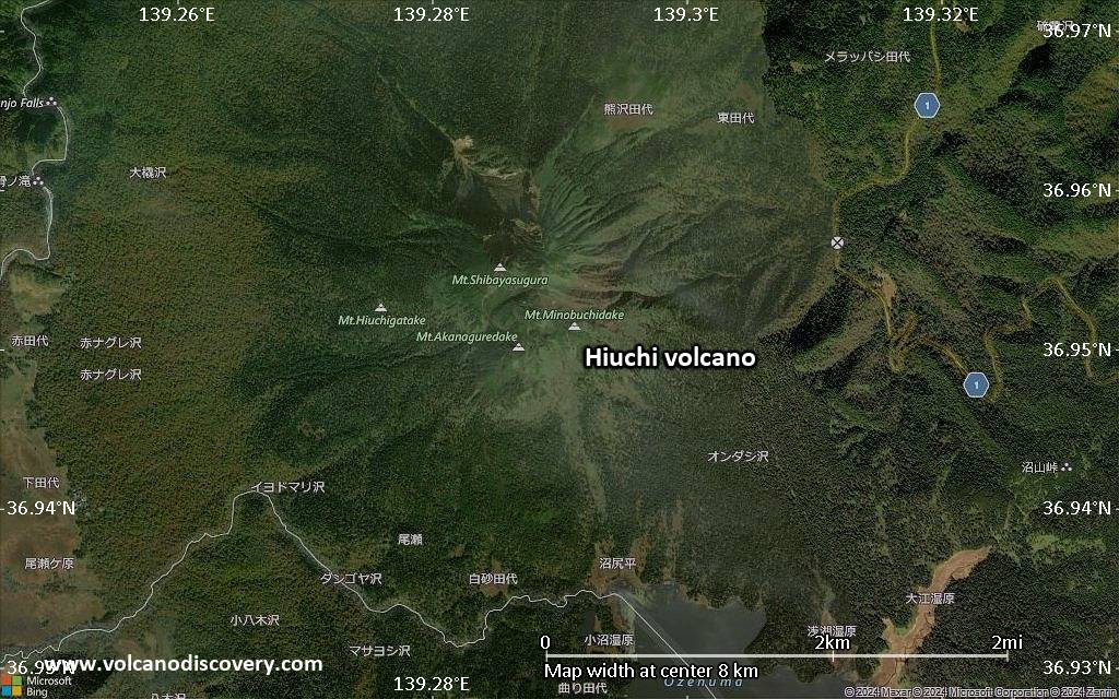 Satellite/aerial-type map of Hiuchi volcano (scale of 5-10 km)