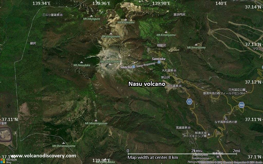 Satellite/aerial-type map of Nasu volcano (scale of 5-10 km)
