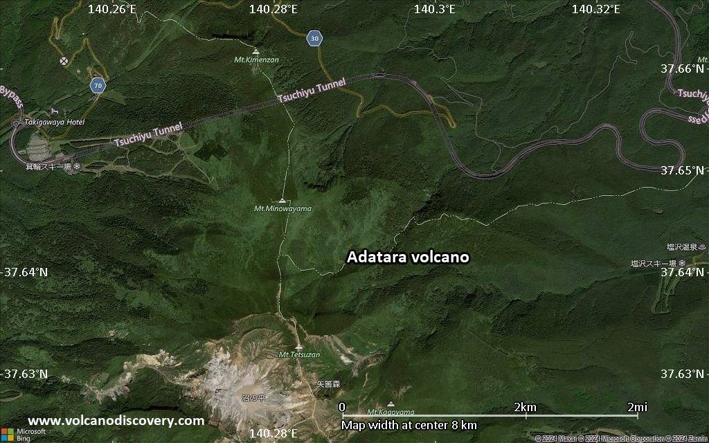 Satellite/aerial-type map of Adatara volcano (scale of 5-10 km)