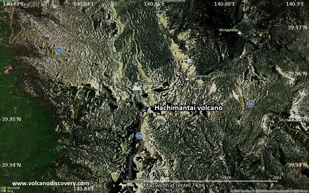Satellite/aerial-type map of Hachimantai volcano (scale of 5-10 km)