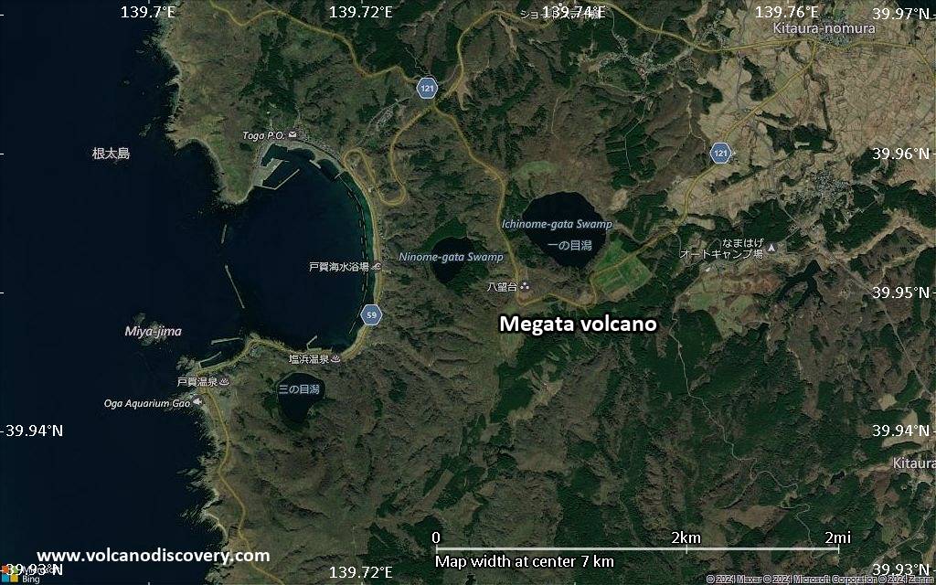 Satellite/aerial-type map of Megata volcano (scale of 5-10 km)