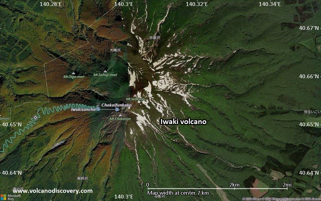 Satellite/aerial-type map of Iwaki volcano (scale of 5-10 km)