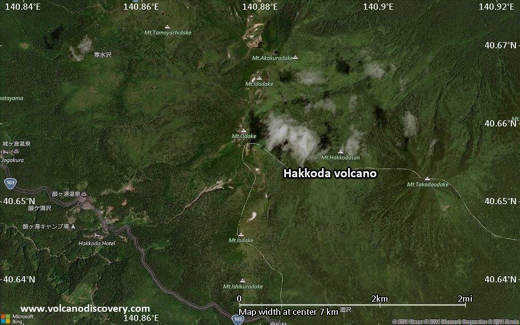 Satellite/aerial-type map of Hakkoda volcano (scale of 5-10 km)