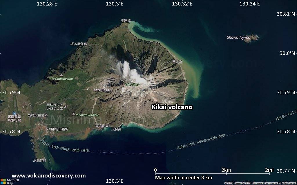 Satellite/aerial-type map of Kikai volcano (scale of 5-10 km)