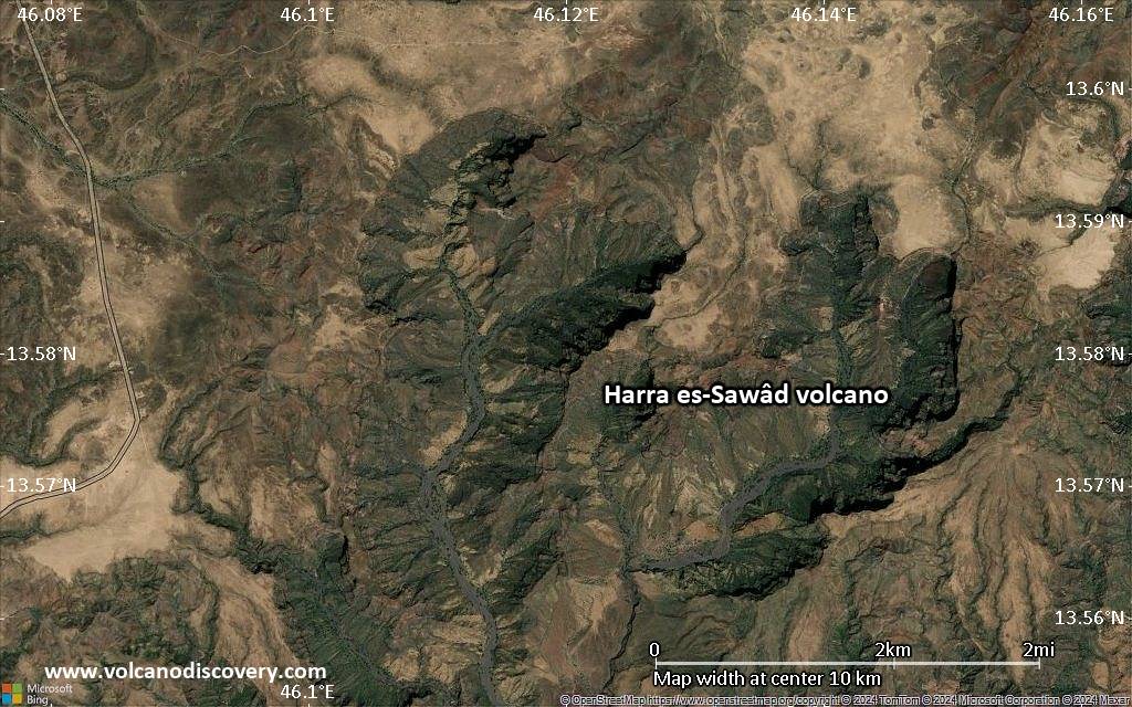 Satellite/aerial-type map of Harra es-Sawâd volcano (scale of 5-10 km)