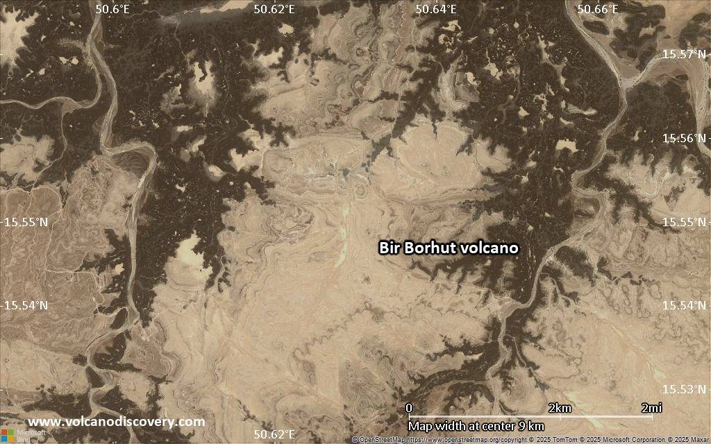 Satellite/aerial-type map of Bir Borhut volcano (scale of 5-10 km)
