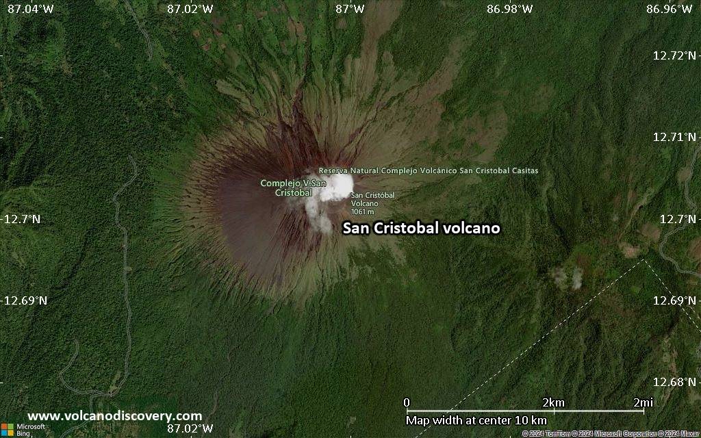Satellite/aerial-type map of San Cristobal volcano (scale of 5-10 km)