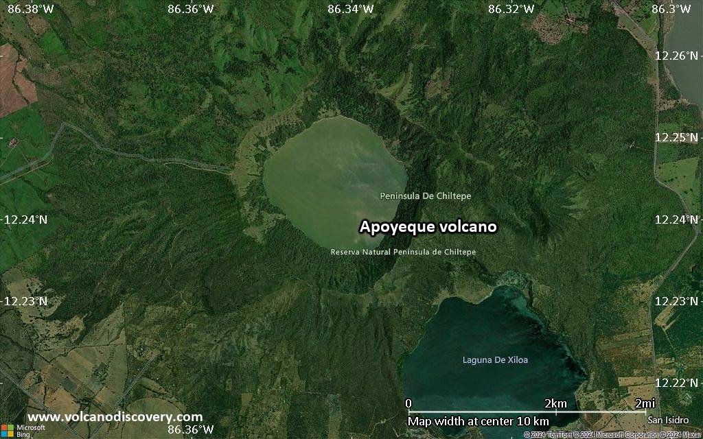 Satellite/aerial-type map of Apoyeque volcano (scale of 5-10 km)
