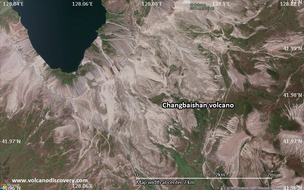 Satellite/aerial-type map of Changbaishan volcano (scale of 5-10 km)
