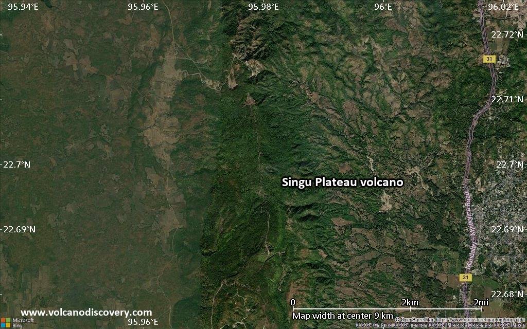 Satellite/aerial-type map of Singu Plateau volcano (scale of 5-10 km)