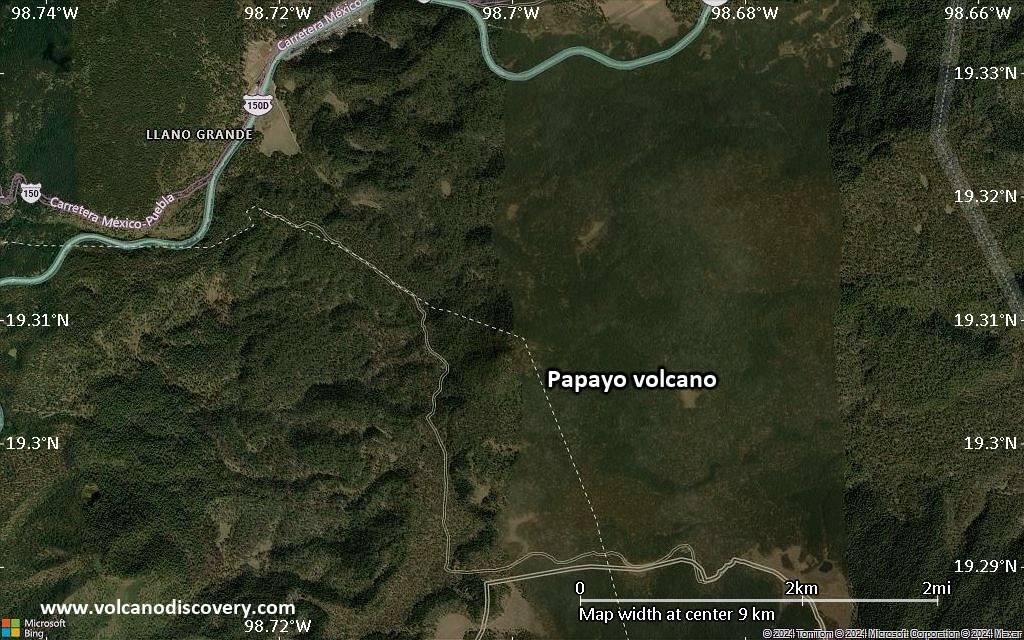 Satellite/aerial-type map of Papayo volcano (scale of 5-10 km)