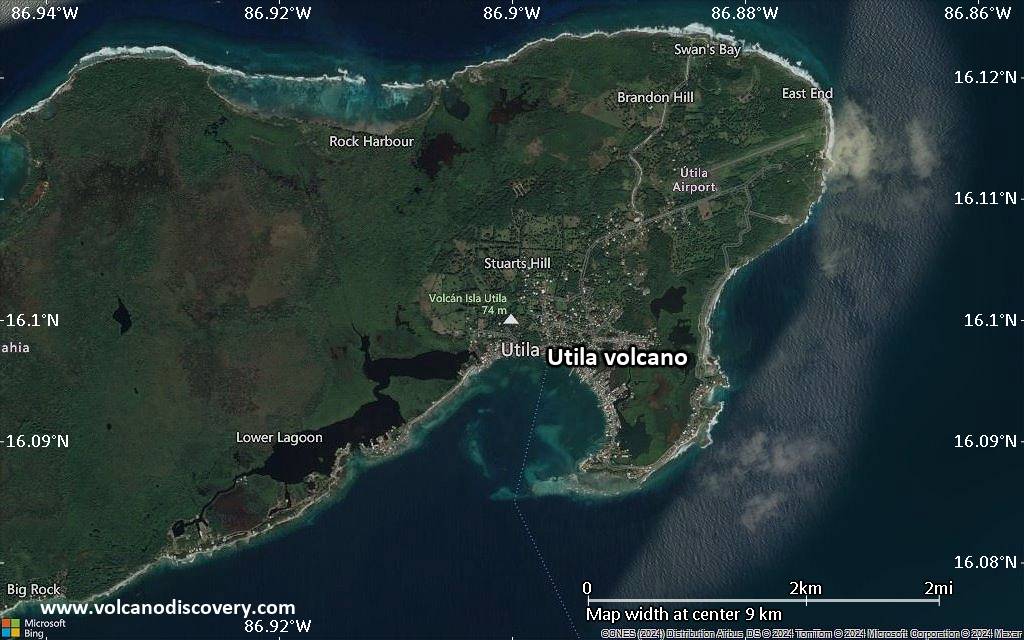Satellite/aerial-type map of Utila volcano (scale of 5-10 km)