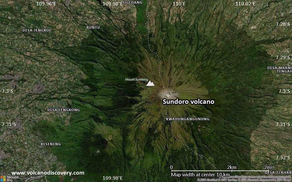 Satellite/aerial-type map of Sundoro volcano (scale of 5-10 km)