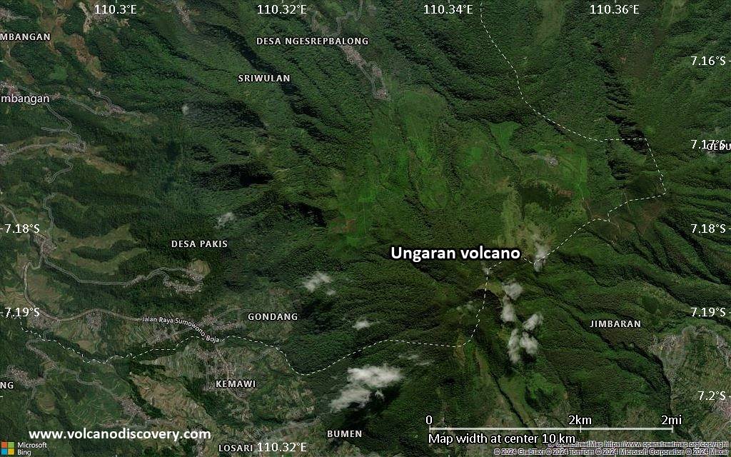Satellite/aerial-type map of Ungaran volcano (scale of 5-10 km)