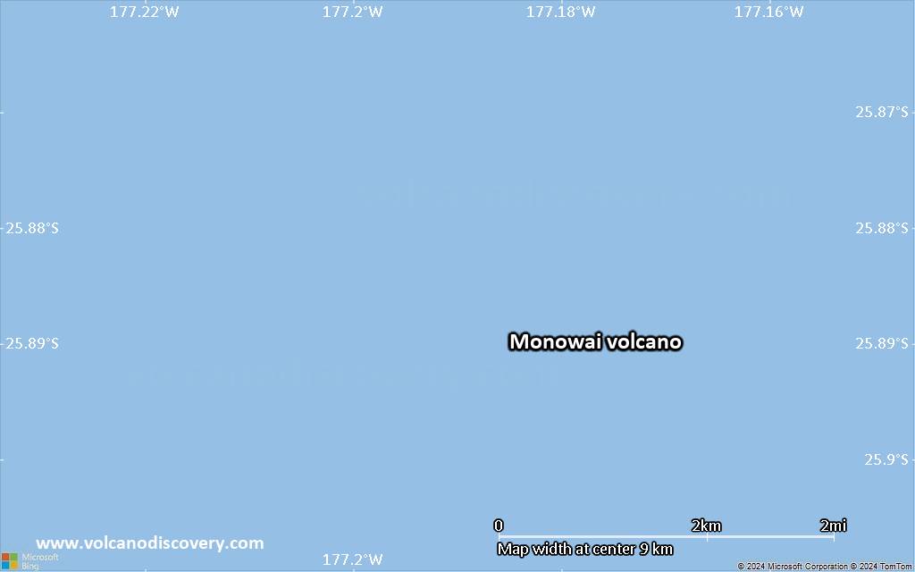 Satellite/aerial-type map of Monowai volcano (scale of 5-10 km)