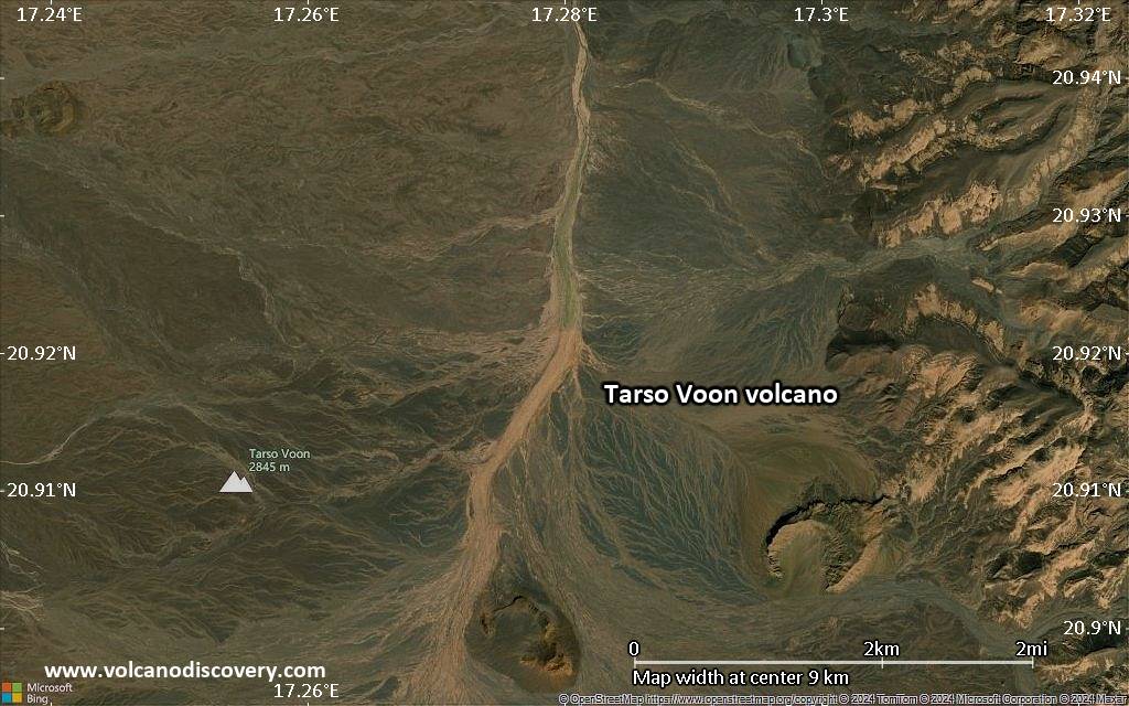 Satellite/aerial-type map of Tarso Voon volcano (scale of 5-10 km)